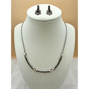 Vintage Marcasite 925 Sterling Necklace & 925 Sterling-Black Onyx Earring Set